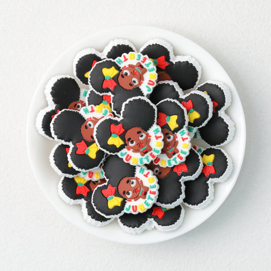 Juneteenth Silicone Focal Beads Black Hair Design 20 pcs