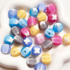 Frosted Round Acrylic Beads 16mm Bicolor White Cross 10pcs