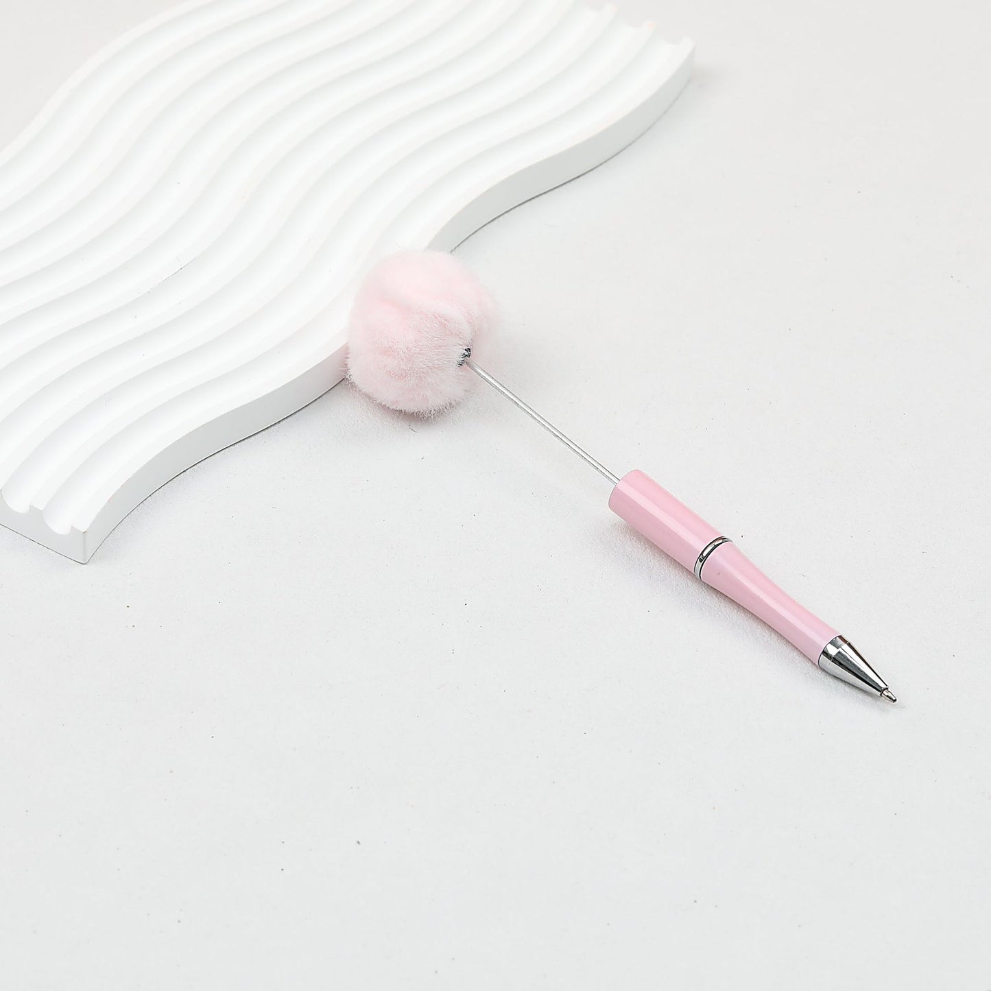 Beadable Pen Plush Pom-pom Colorful Ballpoint - Light pink
