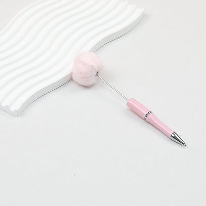 Beadable Pen Plush Pom-pom Colorful Ballpoint - Light pink