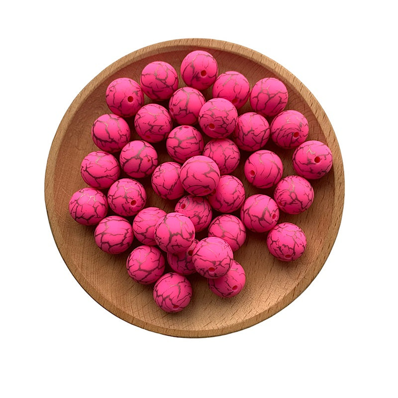 15mm Silicone Beads Crackle Printed Multi Color 50pcs 6