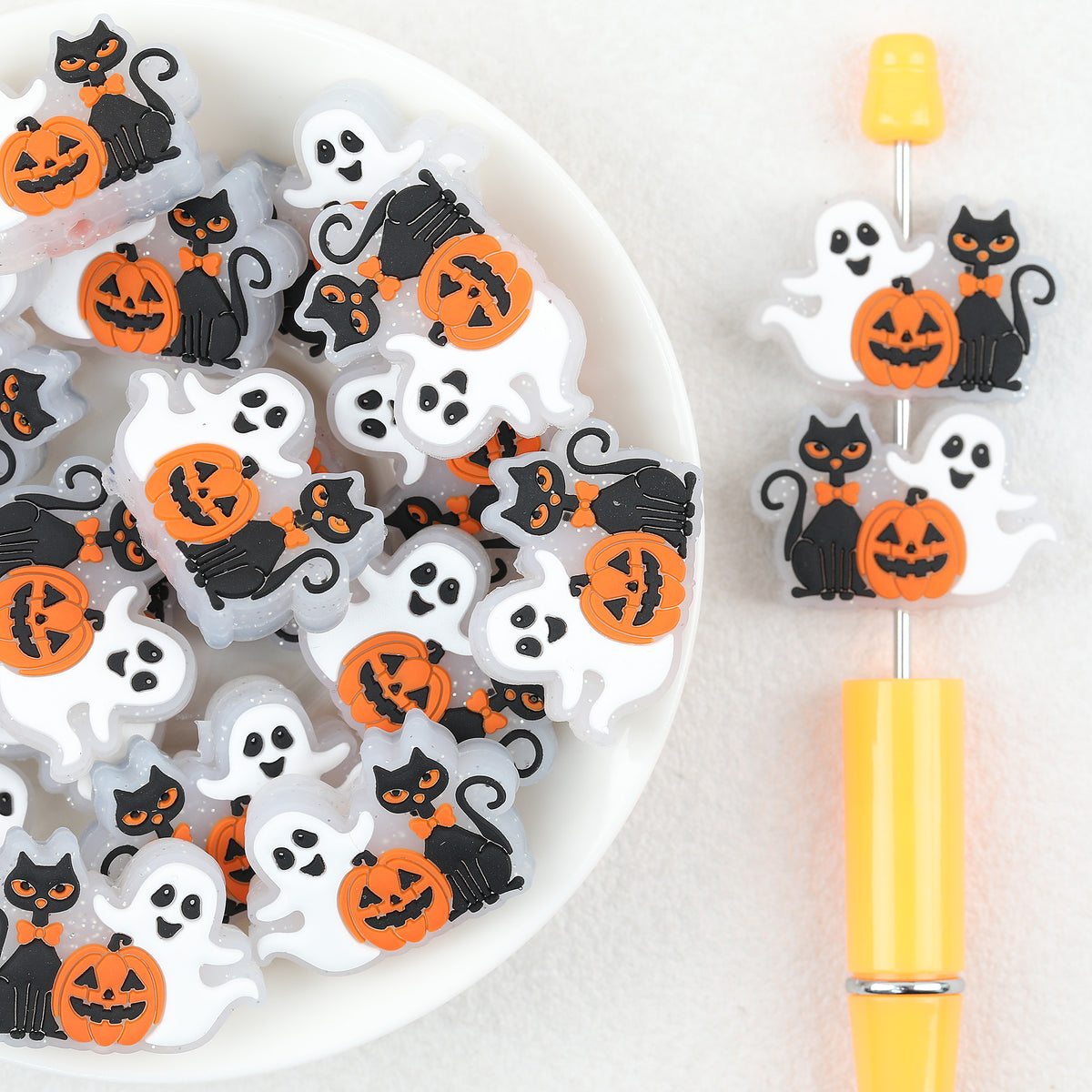 Halloween Ghost Pumpkin Cat Silicone Focal Beads 20Pcs 