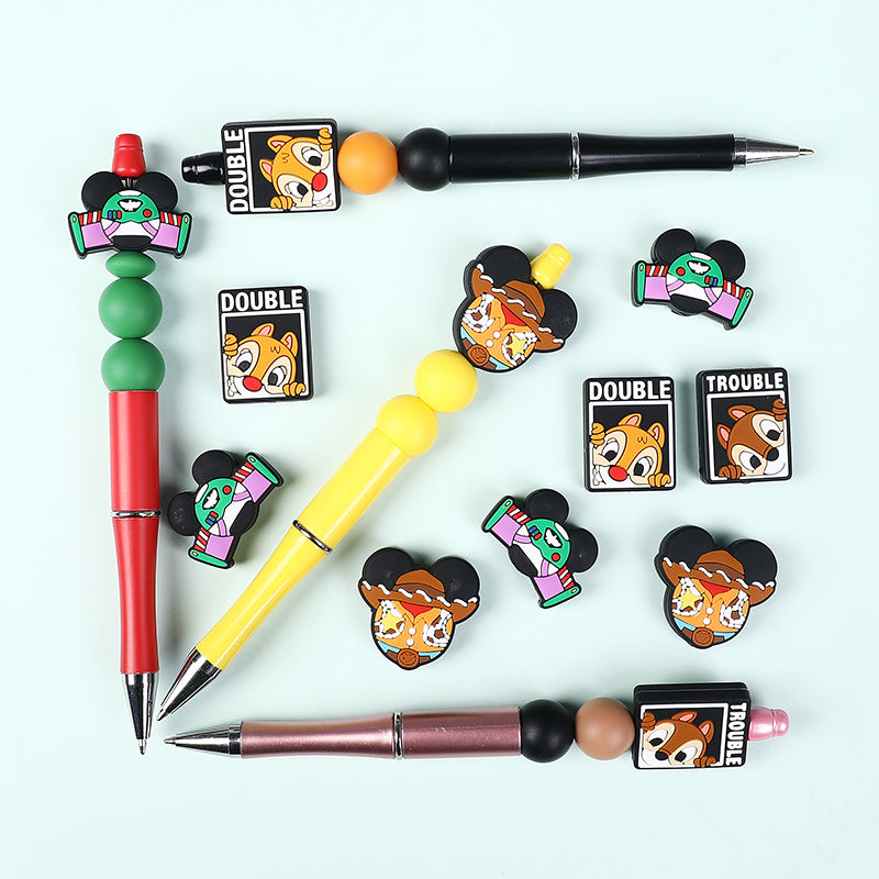 Silicone Focal Beads Disney Chipmunks Mickey Mouse Double Trouble Text 20pcs 6