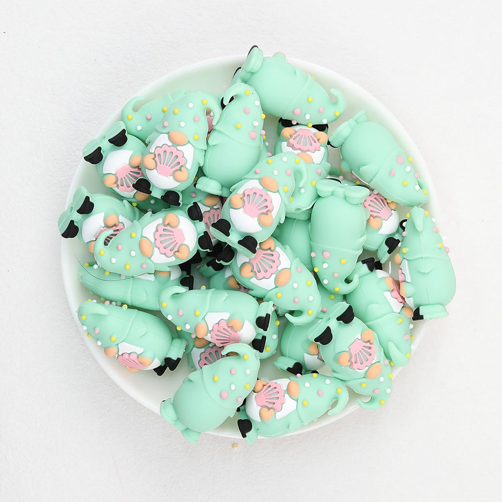 Mint Green Shell Gnome 3D Silicone Focal Beads 20pcs