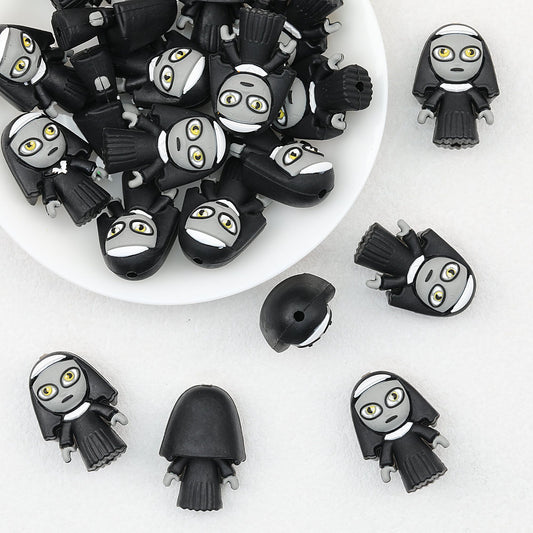 Halloween Black Nun 3D Silicone Focal Beads 20pcs