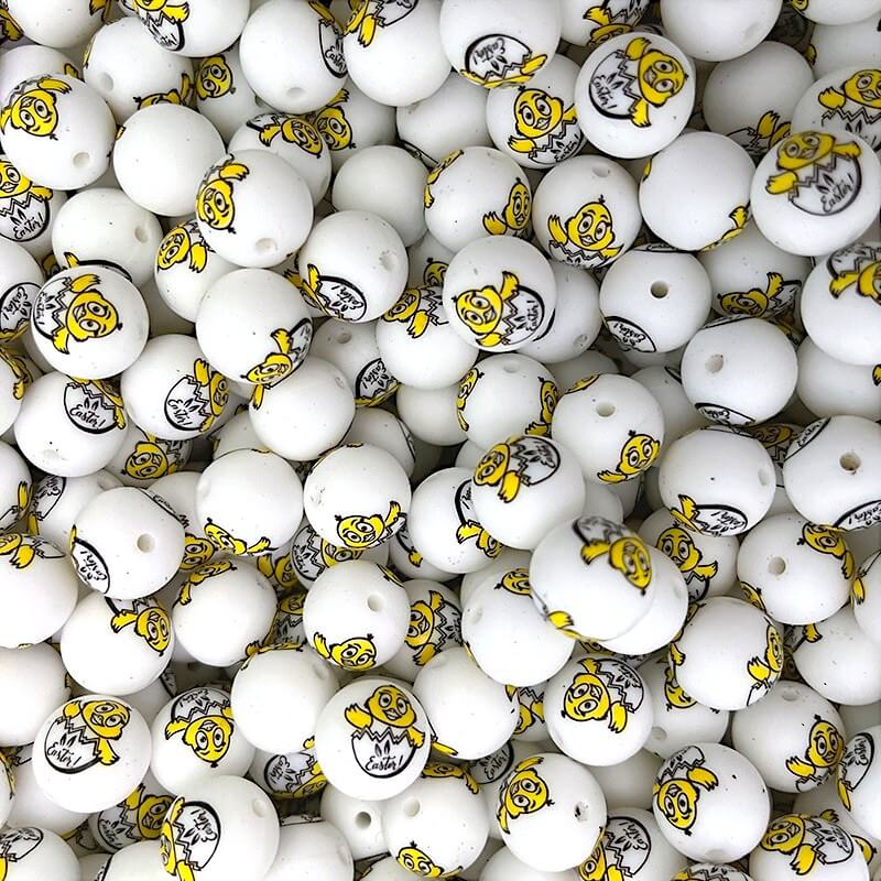 Easter 15mm Silicone Beads Yellow Red Color Egg Printed 50pcs 7