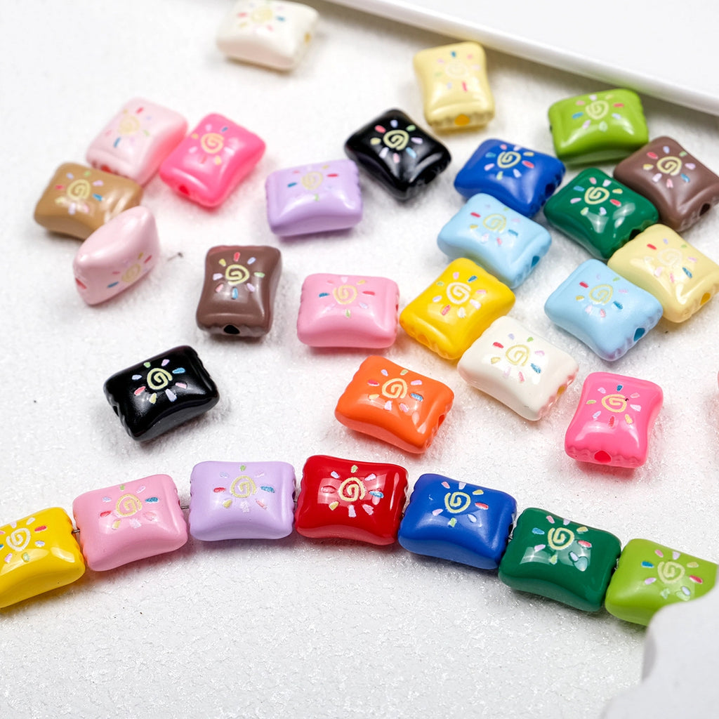 Sun Pattern Square Acrylic Beads 14mm Colorful Candy Bag 20pcs 3