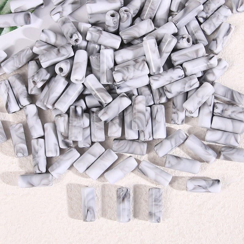 Dual-Color Tube Acrylic Beads 18x7mm Glossy Swirls 200pcs 15