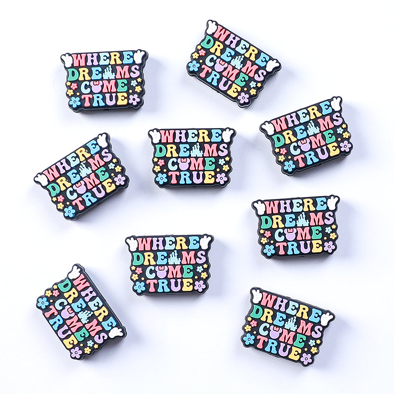 Silicone Focal Beads Dreams With Printed Text 20pcs 15