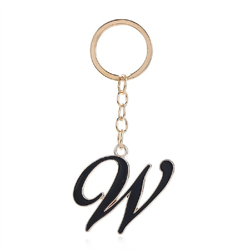 Metal Fashion Letter Keychain Black and Gold Script Design 27