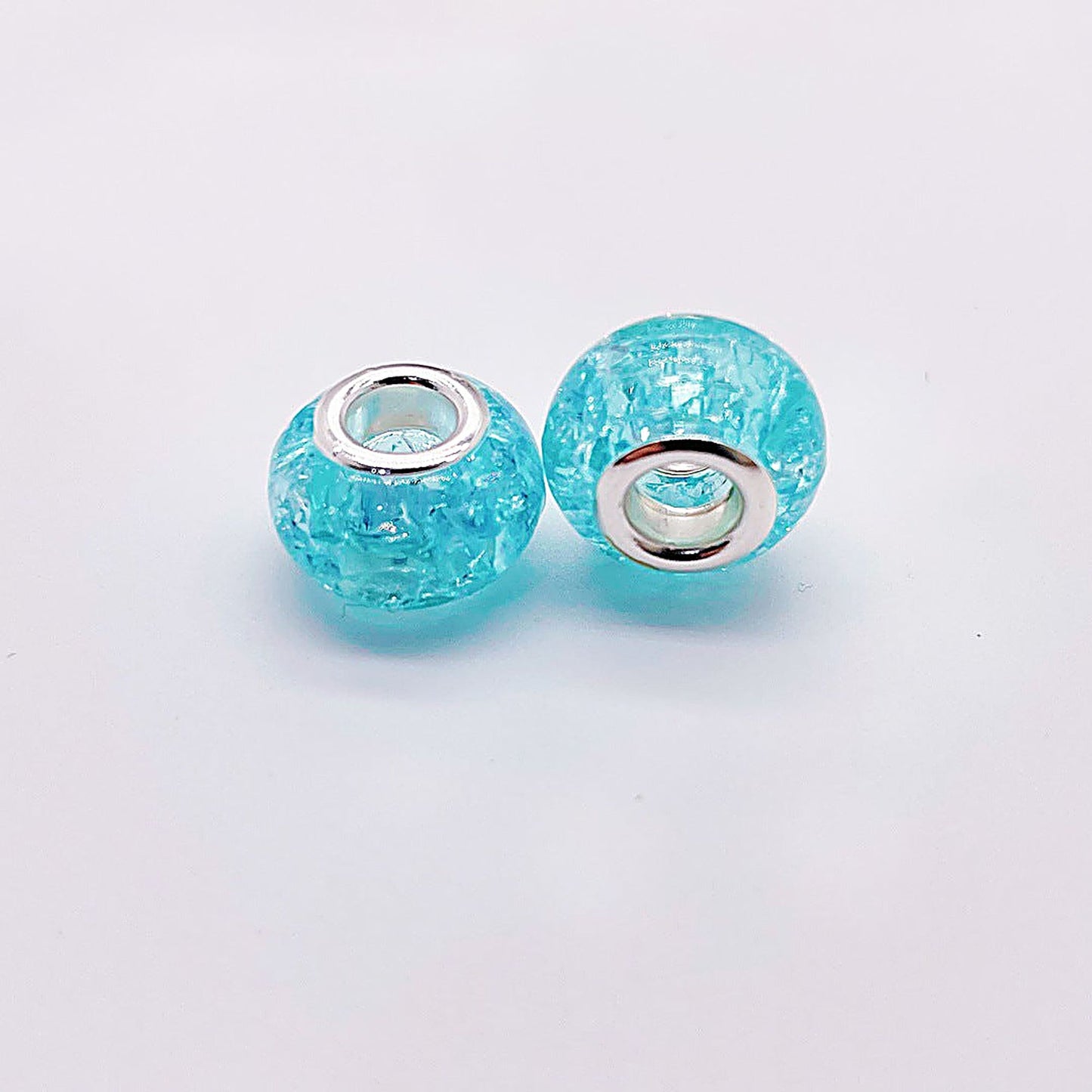 Acrylic Spacer Beads 14mm Crackle Large Hole 50pcs - Lake Blue