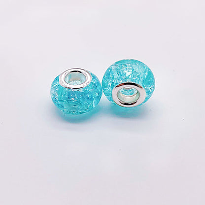 Acrylic Spacer Beads 14mm Crackle Large Hole 50pcs - Lake Blue