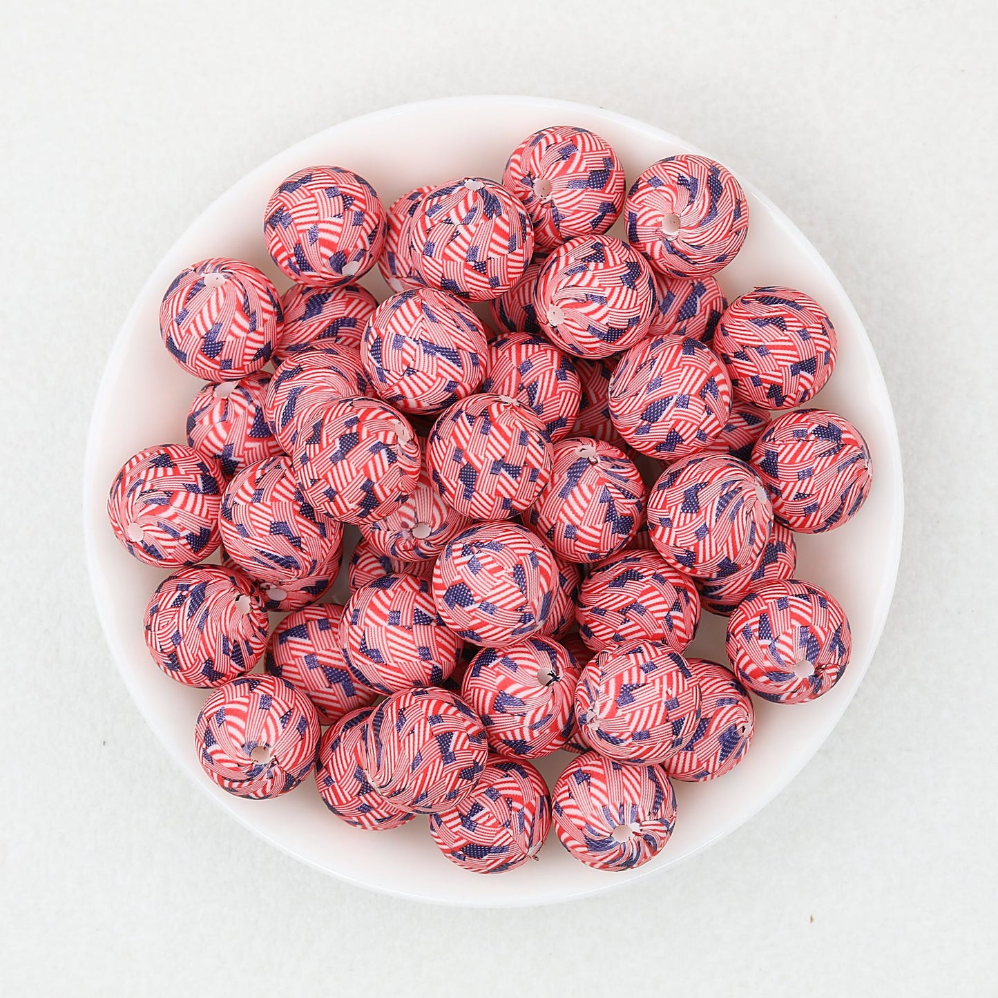 15mm US Themed Printed Silicone Round Beads 50pcs - Small US Flag