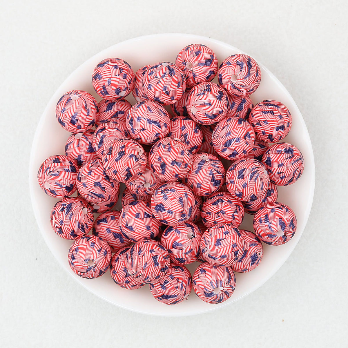 15mm US Themed Printed Silicone Round Beads 50pcs - Small US Flag