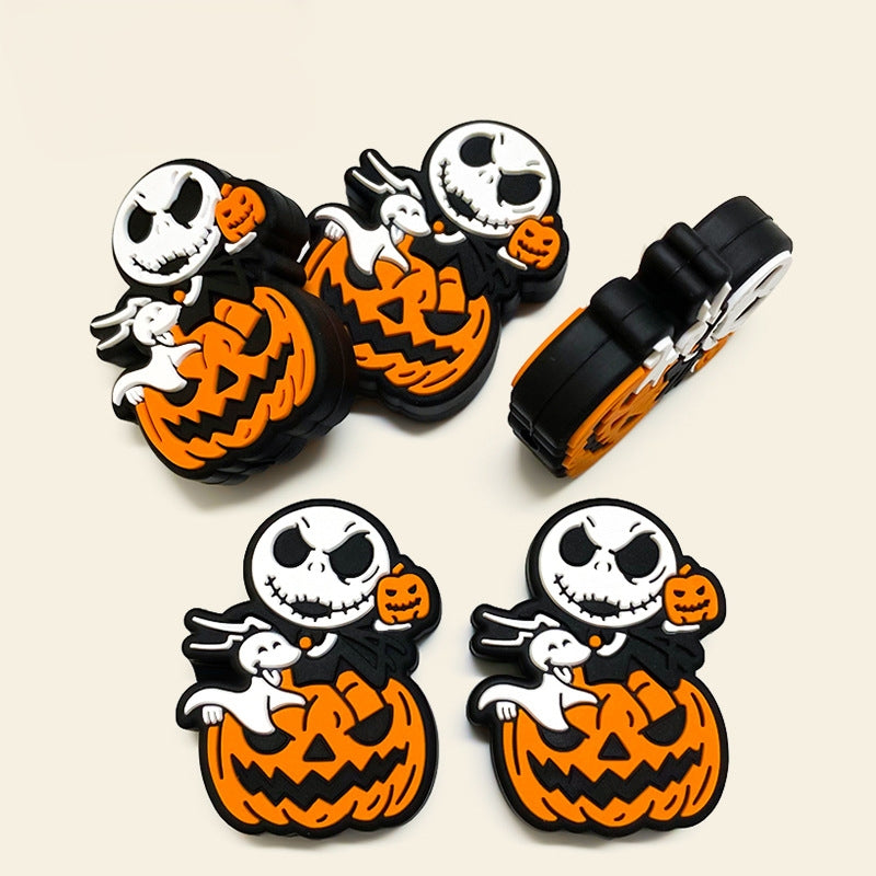 Silicone Focal Beads Halloween Pumpkin Skull Holding Mini Pumpkin 20pcs