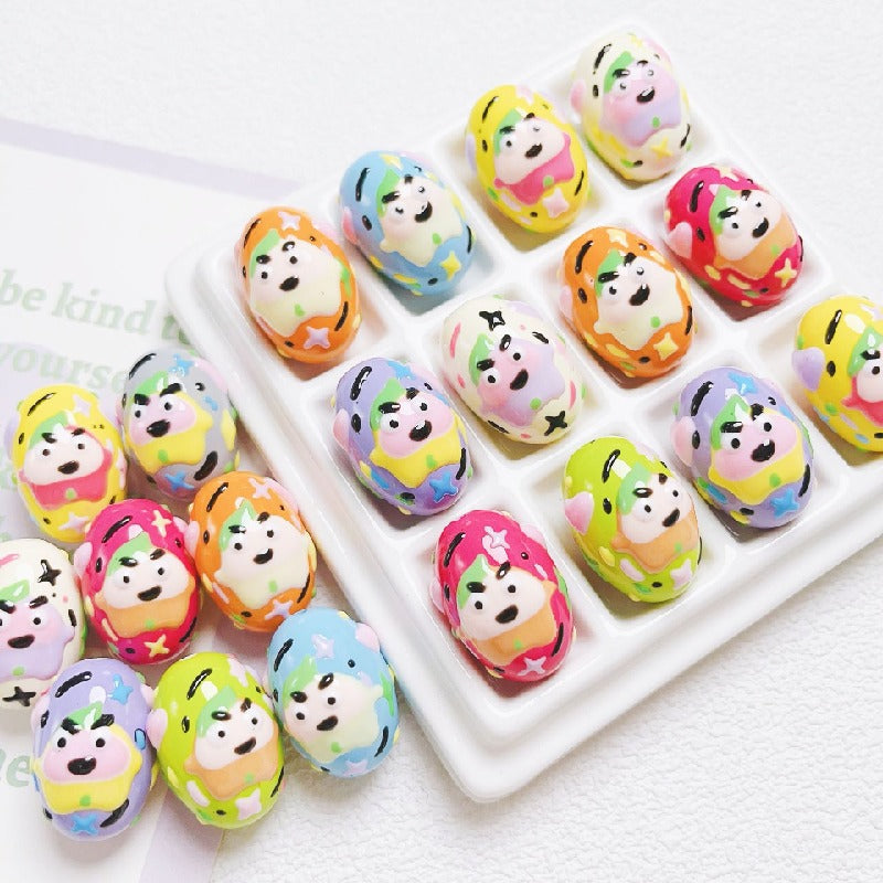 Hand-Painted Dinosaur Egg Acrylic Beads 16x24mm Colorful 5pcs