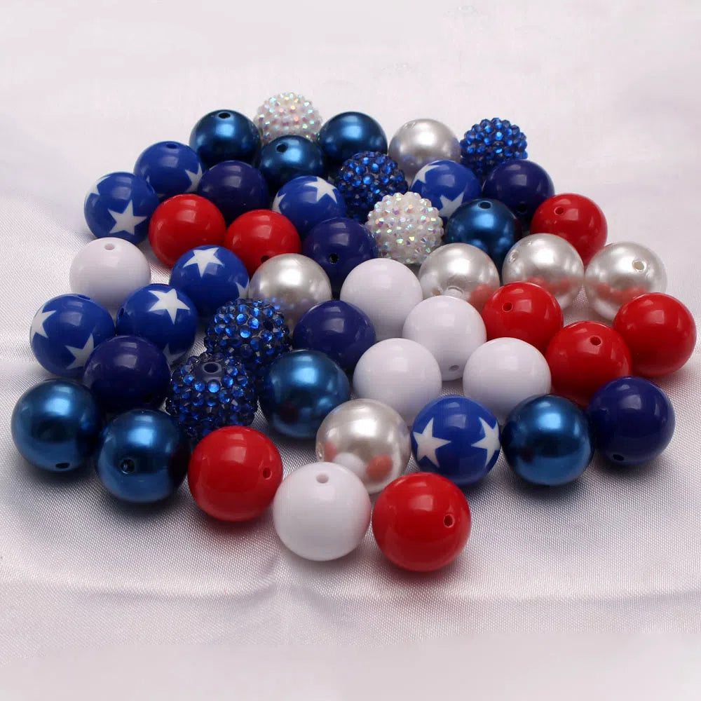 Bubblegum Beads 20mm Red White Blue Star Rhinestone Chunky Mix 50pcs 4