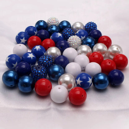 Bubblegum Beads 20mm Red White Blue Star Rhinestone Chunky Mix 50pcs 4