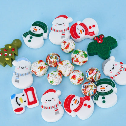 Silicone Focal Beads Christmas Tree Snowman Stocking 20pcs 4