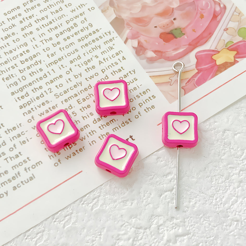 Heart Cube Metal Beads 9mm Enamel Painted Alloy 10pcs