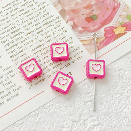 Heart Cube Metal Beads 9mm Enamel Painted Alloy 10pcs
