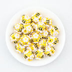 Bee and Flower 20mm Resin Bubblegum Beads Yellow White 10pcs - Yellow White