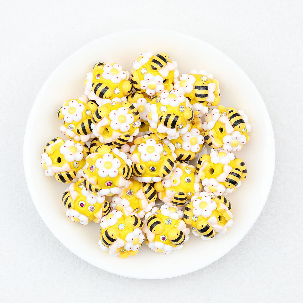 Bee and Flower 20mm Resin Bubblegum Beads Yellow White 10pcs - Yellow White
