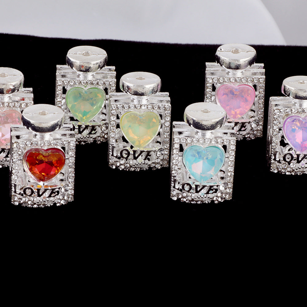Fancy Alloy Perfume Bottle Charm Beads with Heart and Rhinestones 2pcs 2