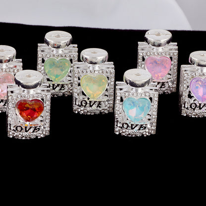 Fancy Alloy Perfume Bottle Charm Beads with Heart and Rhinestones 2pcs 2
