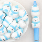 3D Winter Blue Scarf Polar Bear Silicone Focal Beads