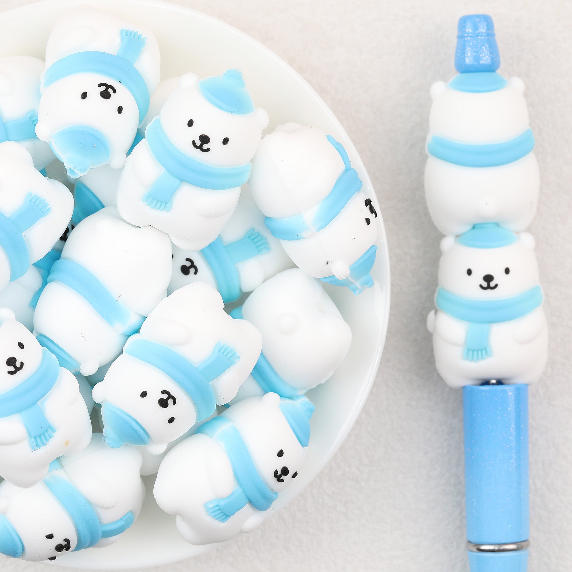 3D Winter Blue Scarf Polar Bear Silicone Focal Beads