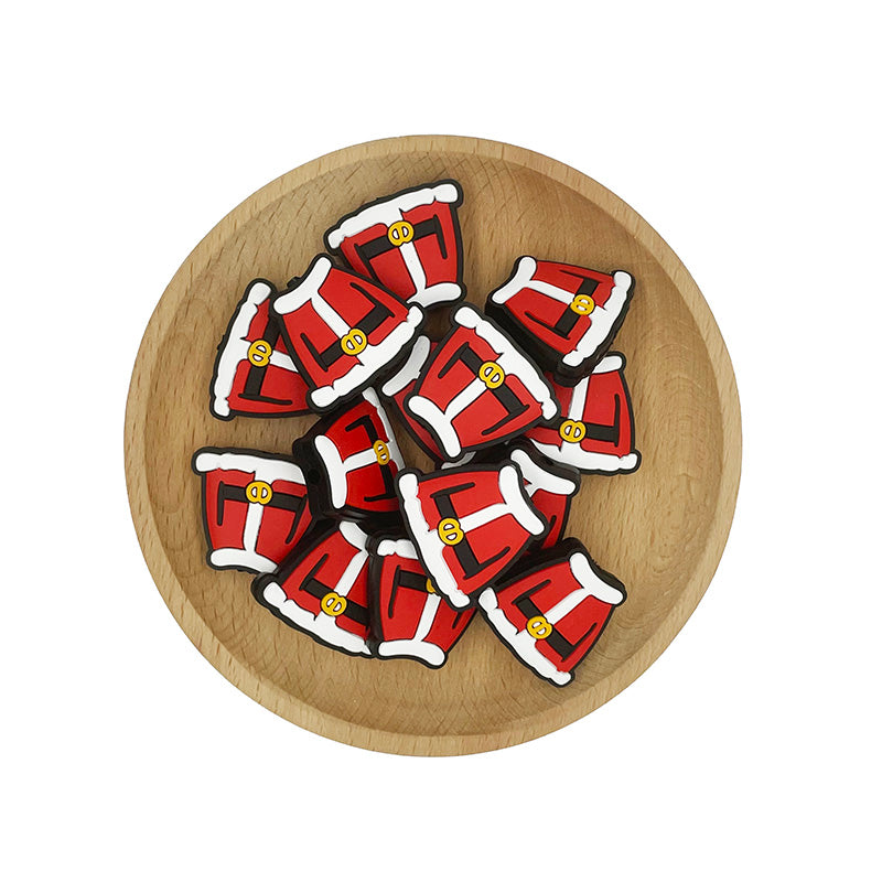 Silicone Focal Beads Christmas Clothing Red Coat White Trim 20pcs 2