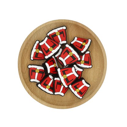 Silicone Focal Beads Christmas Clothing Red Coat White Trim 20pcs 2