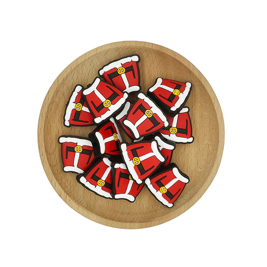 Silicone Focal Beads Christmas Clothing Red Coat White Trim 20pcs 2