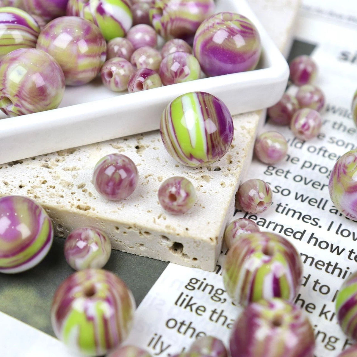 Monet Oil Painting Style Round Resin Beads 12mm 100pcs 20