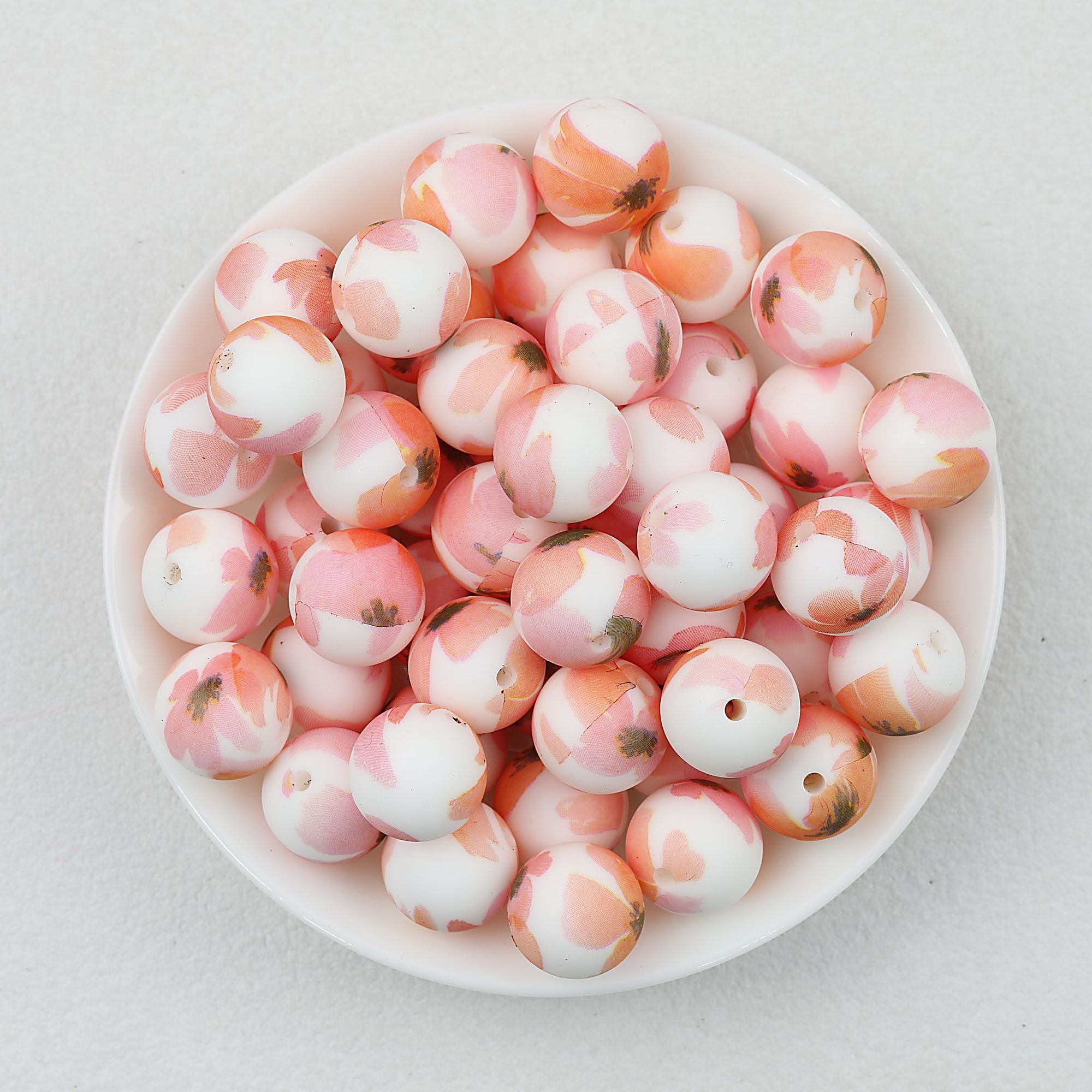 15mm Print Round Silicone Beads with Colorful Floral Patterns 50pcs - Pattern 2