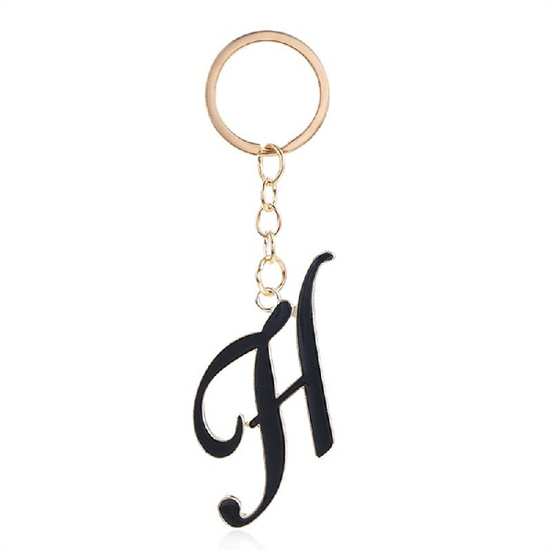Metal Fashion Letter Keychain Black and Gold Script Design 12