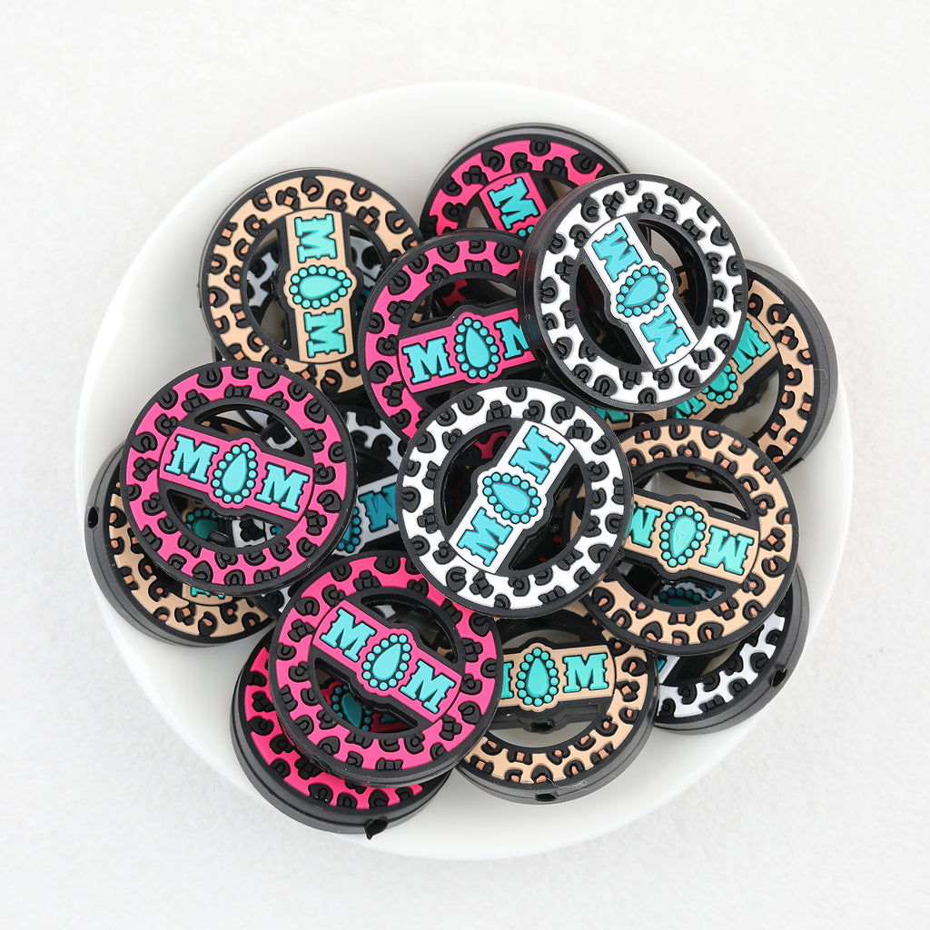  Mothe Day Round Leopard Print Silicone Focal Beads 20Pcs 2