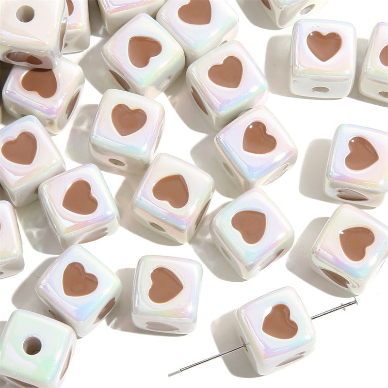 Plating Heart Square Acrylic Beads 12mm Glossy Pastel 4pcs 8