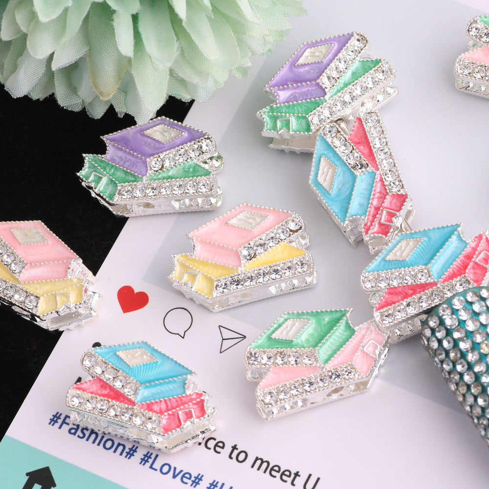 Alloy Rhinestone Stack of Books Beads 23mm 3pcs 2