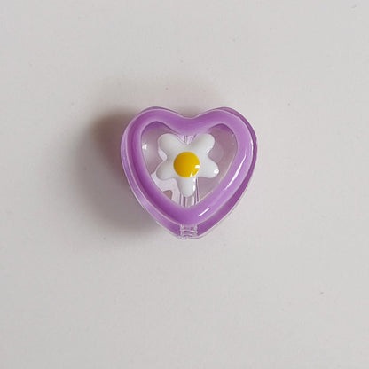 Hand Painted Flower Pattern Heart Enamel Glass Beads 12mm 20pcs 6