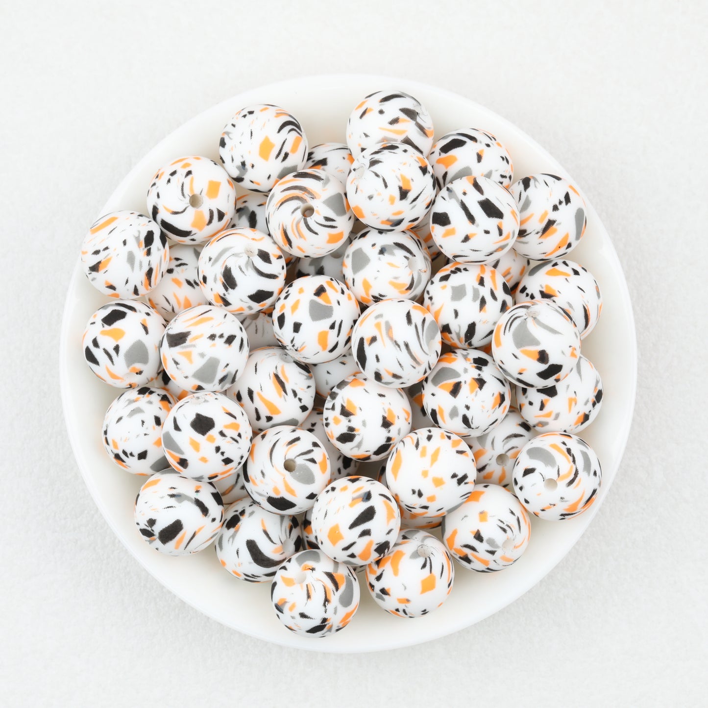 15mm Multicolor Patterned Printed Round Silicone Beads 50pcs 2