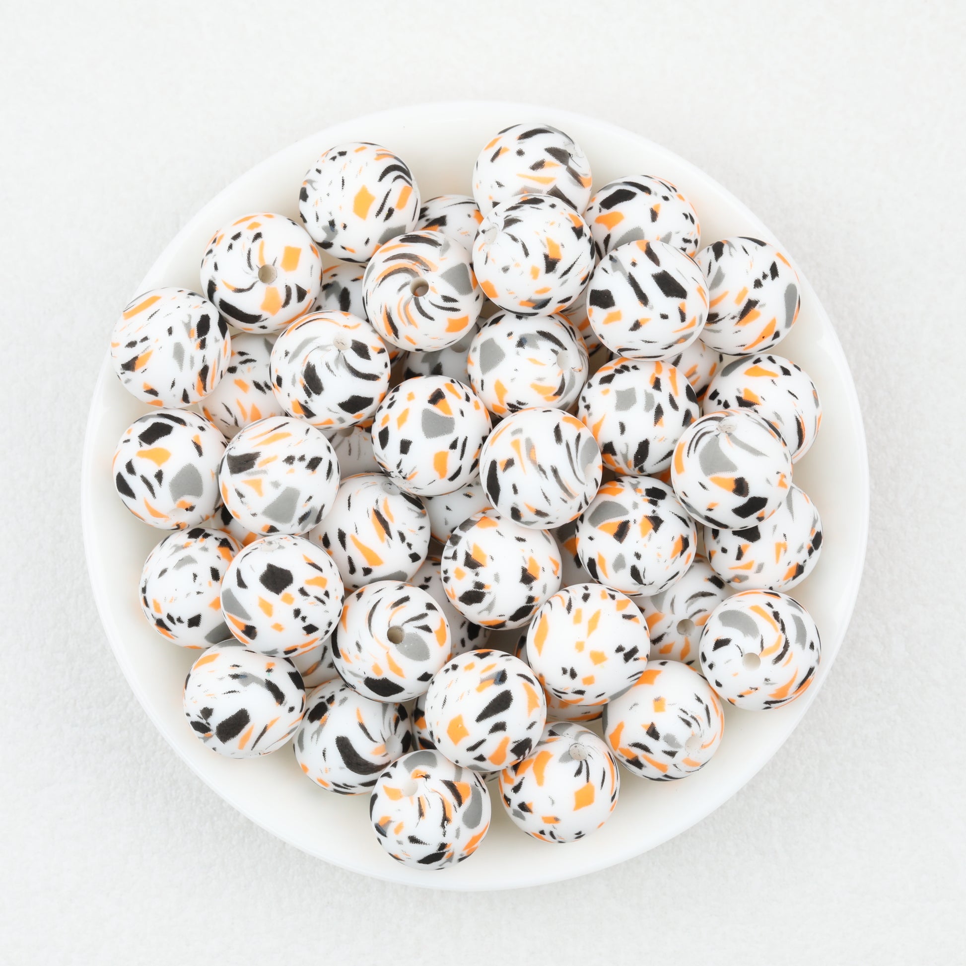 15mm Multicolor Patterned Printed Round Silicone Beads 50pcs 2