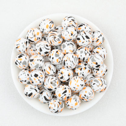 15mm Multicolor Patterned Printed Round Silicone Beads 50pcs 2