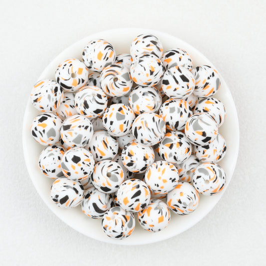 15mm Multicolor Patterned Printed Round Silicone Beads 50pcs 2