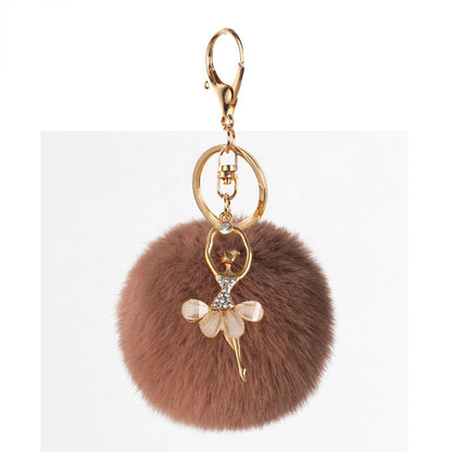 Pom Pom Keychain Alloy Ballet Girl Gold Tone with Rhinestones 10