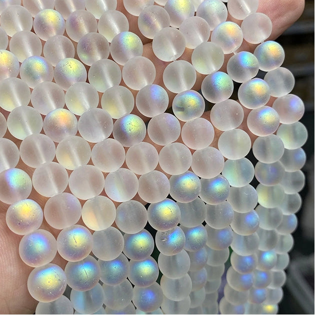 Matte Mermaid Glass Beads 6mm 8mm 10mm Iridescent AB Glow 5strands 2