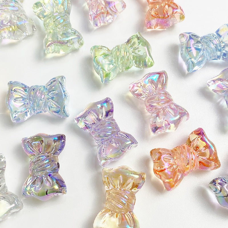 Transparent Bow Knot Acrylic Beads 14x26mm Iridescent 50pcs