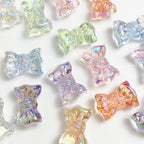 Transparent Bow Knot Acrylic Beads 14x26mm Iridescent 50pcs