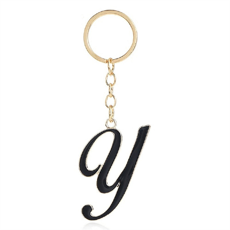 Metal Fashion Letter Keychain Black and Gold Script Design 29